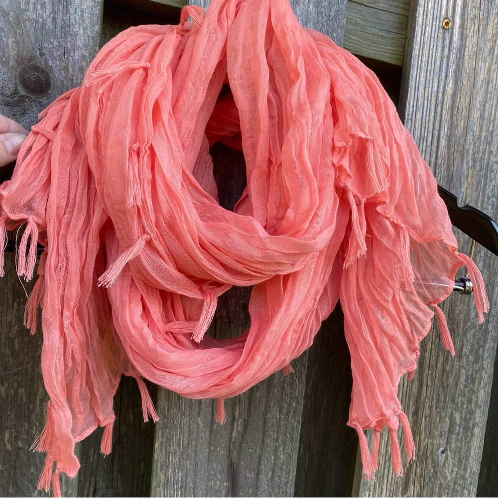 NWT Mauriceโs Long orange Fringe Scarf wrap around lightweight